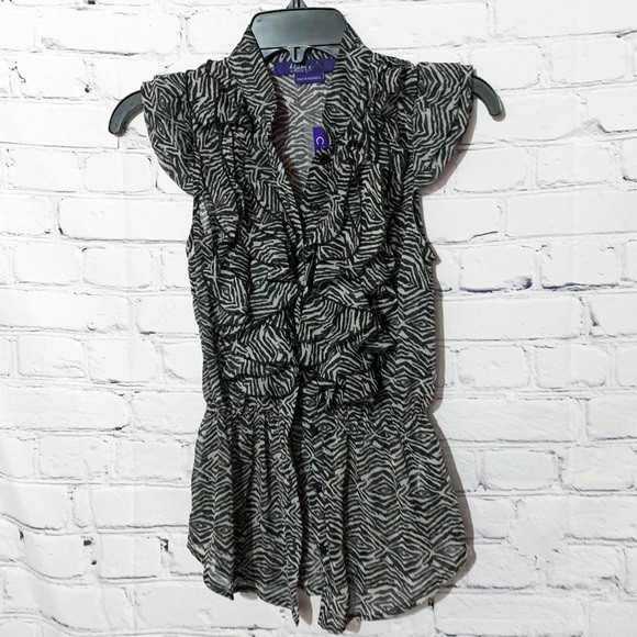 Miley Cyrus & Max Azria Tops - Miley Cyrus & Max Azria Mesh Zebra Ruffle Blouse